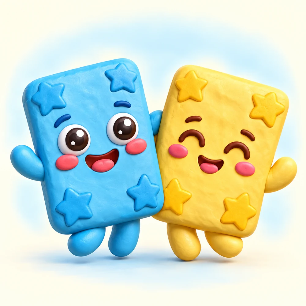 The smiling blue and yellow Matchy Pals card characters